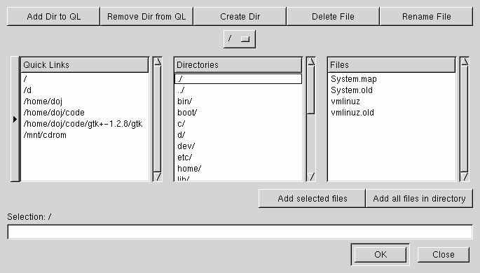 GTK 1.2 fileselector with quicklink